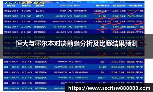 恒大与墨尔本对决前瞻分析及比赛结果预测